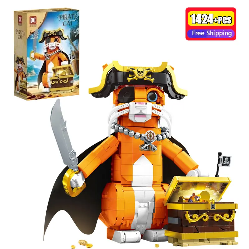 

1424PCS Pirate Cat Captain Model Building Blocks Desktop Ornament Construction Bricks DIY Educational Toy Gift For Children