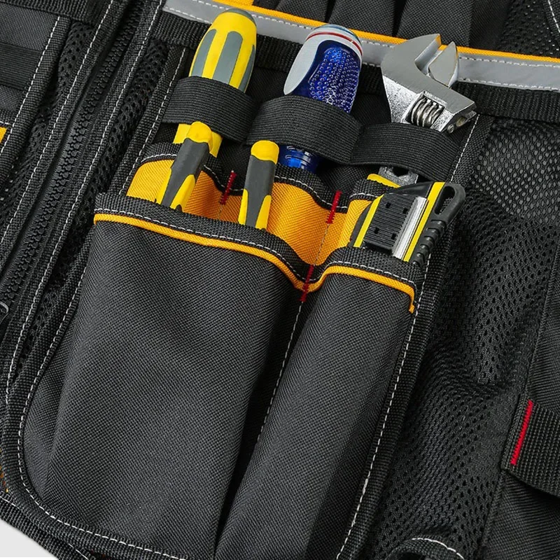 Multifunctional Electrician Work Clothes Reflective Vest Construction Safety Vest Hammer Holder Screwdriver Wrench Tool Bag