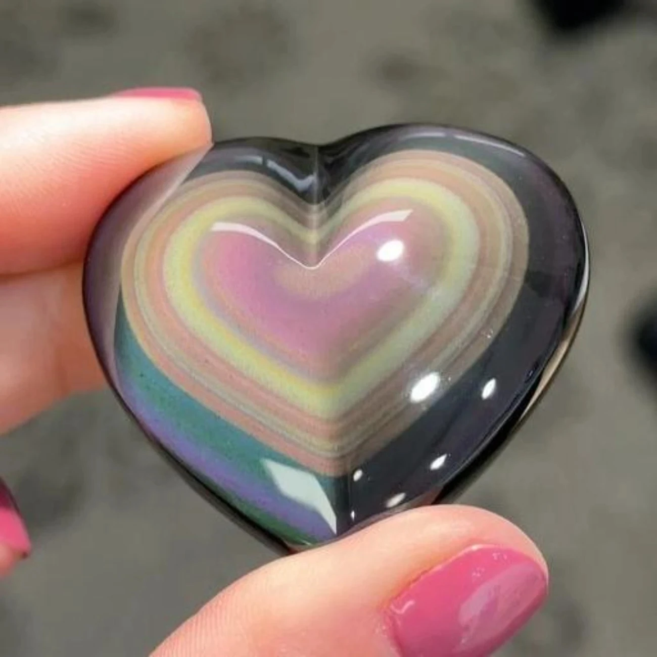 1 Bohemian Rainbow Obsidian Heart - Polished Stone Charm with Multi-Color Swirl Pattern, Glossy Finish