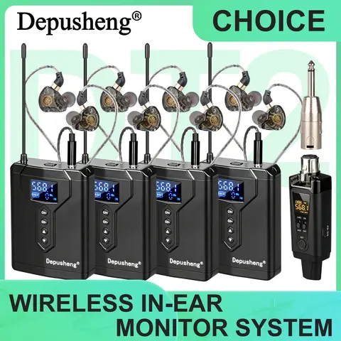 Depusheng DE4 Wireless Ear Monitor System with Transmitter Clip on Receiver Automatic Pairing In-Ear Monitoring for Studio,DJ