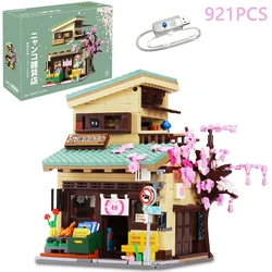 921PCS Cat Grocery Store Building Blocks Creative City Street Scene MOC Model Bricks Set With Lights Kids Educational Toys Gifts