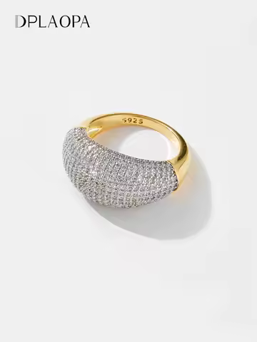 DPLAOPA Women 100% 925 Sterling Silver Full ZIrcon CZ Pave Large Ring Women Rock Punk Wedding Wedding Split Jewels