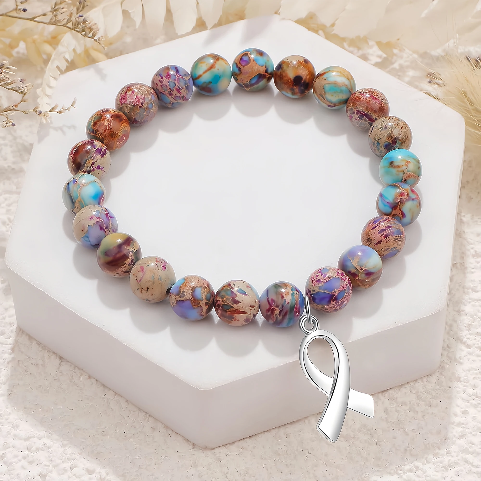 Cancer Survivor Gifts for Woman, Breast Cancer Awareness Bracelets, Breast Cancer Gifts for Women, Healing Natural Stone Beaded