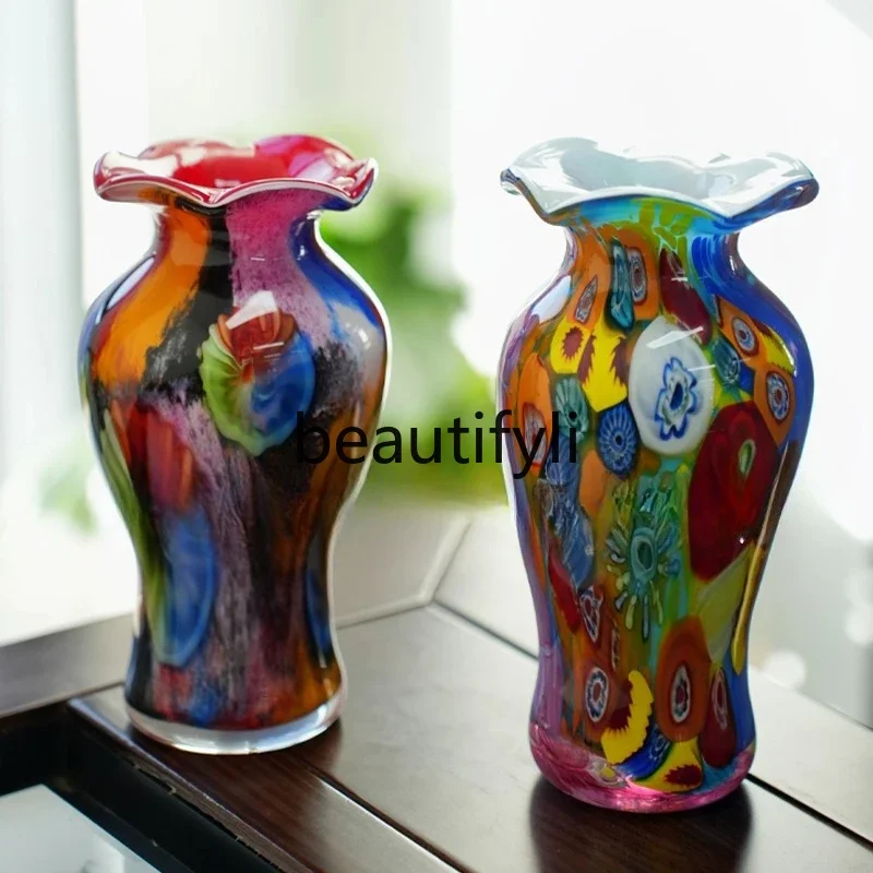 

FH Multicolored Dot Painting Small Glass Vase Fresh and Elegant Desktop Handmade Ornament Decoration