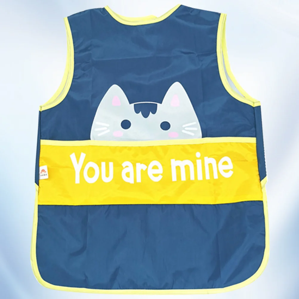 مآزر أكل الطفل المقاومة للماء باللون الأزرق الداكن 100 1-3 سنوات بدون أكمام للأطفال أنشطة ترفيهية تصميم كرتوني قابل لإعادة الاستخدام #5