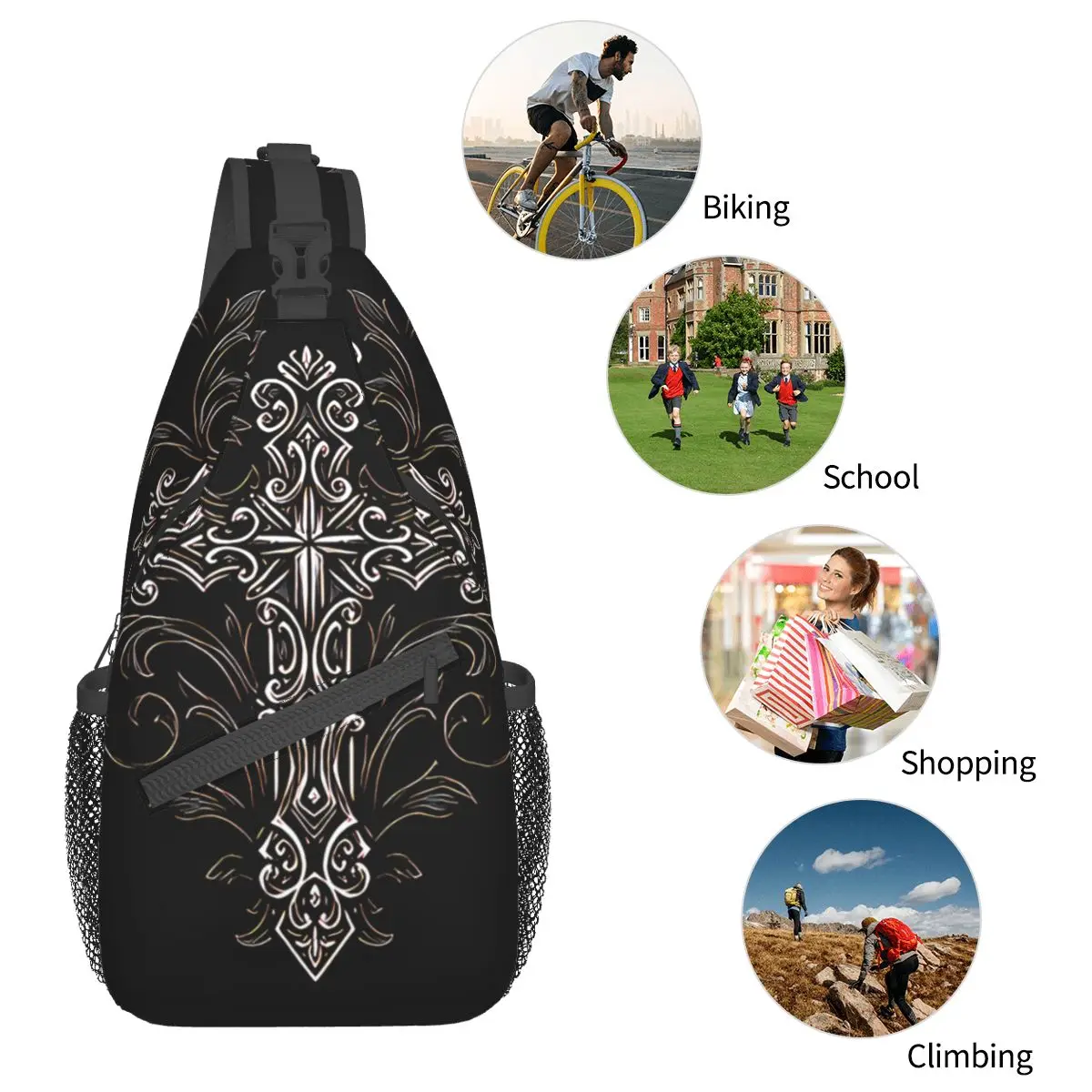 Cross Crucifixion Crossbody Bag Sports Ornamental Gothic Cross Chest Bag Unisex Women Man Fashion Shoulder Backpacks Travel