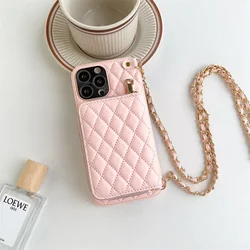 Crossbody Wallet Phone Case for IPhone 16 15 14 13 12 11 Pro Max Card Slot Holder Lanyard Chain Strap Zipper Purse PU Leather