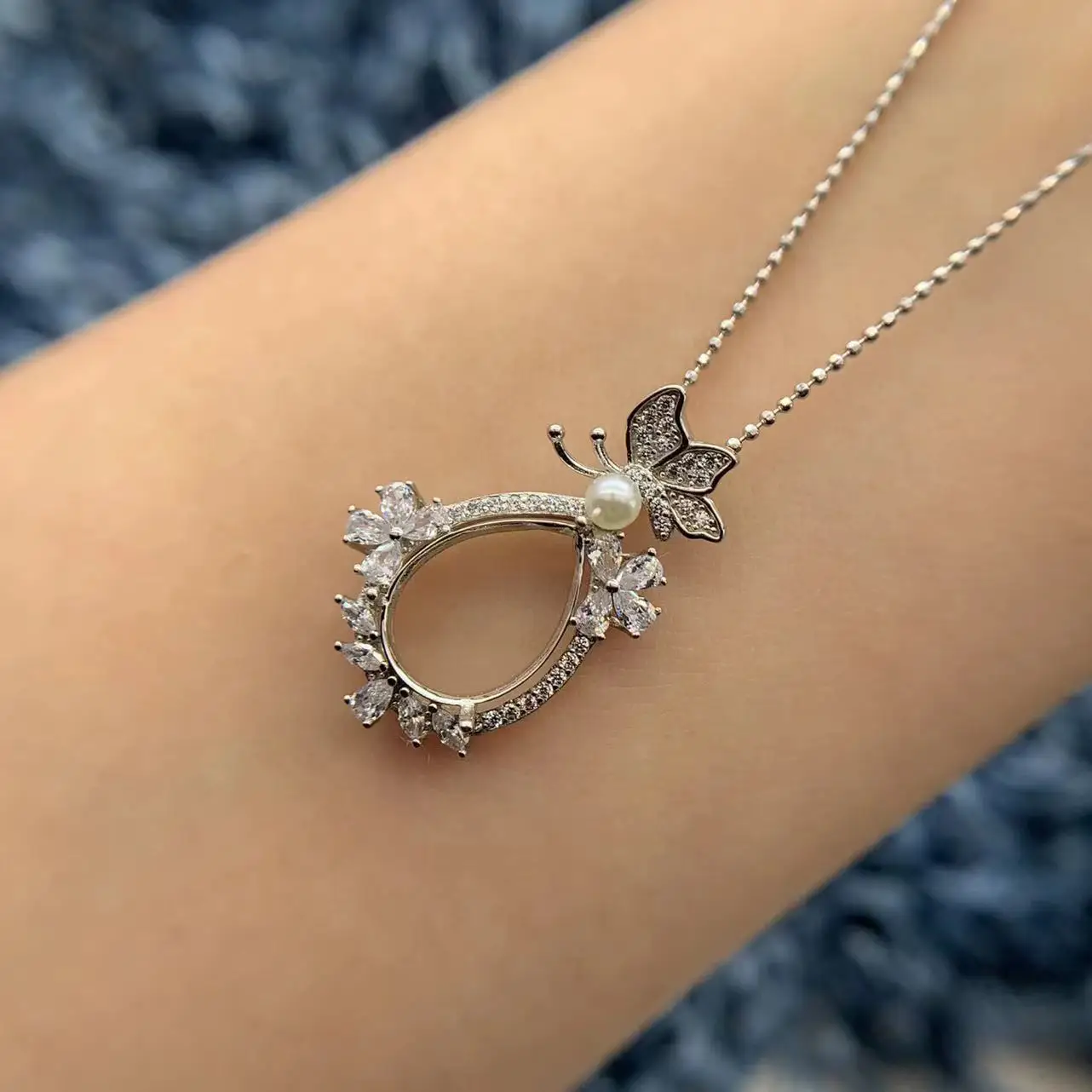 女性用MeiBaPJ-S925スターリングシルバーインレイ,ドロップ型ジェムストーン,空のペンダントホルダー,高級ジュエリーアクセサリー,送料無料,10x14mm