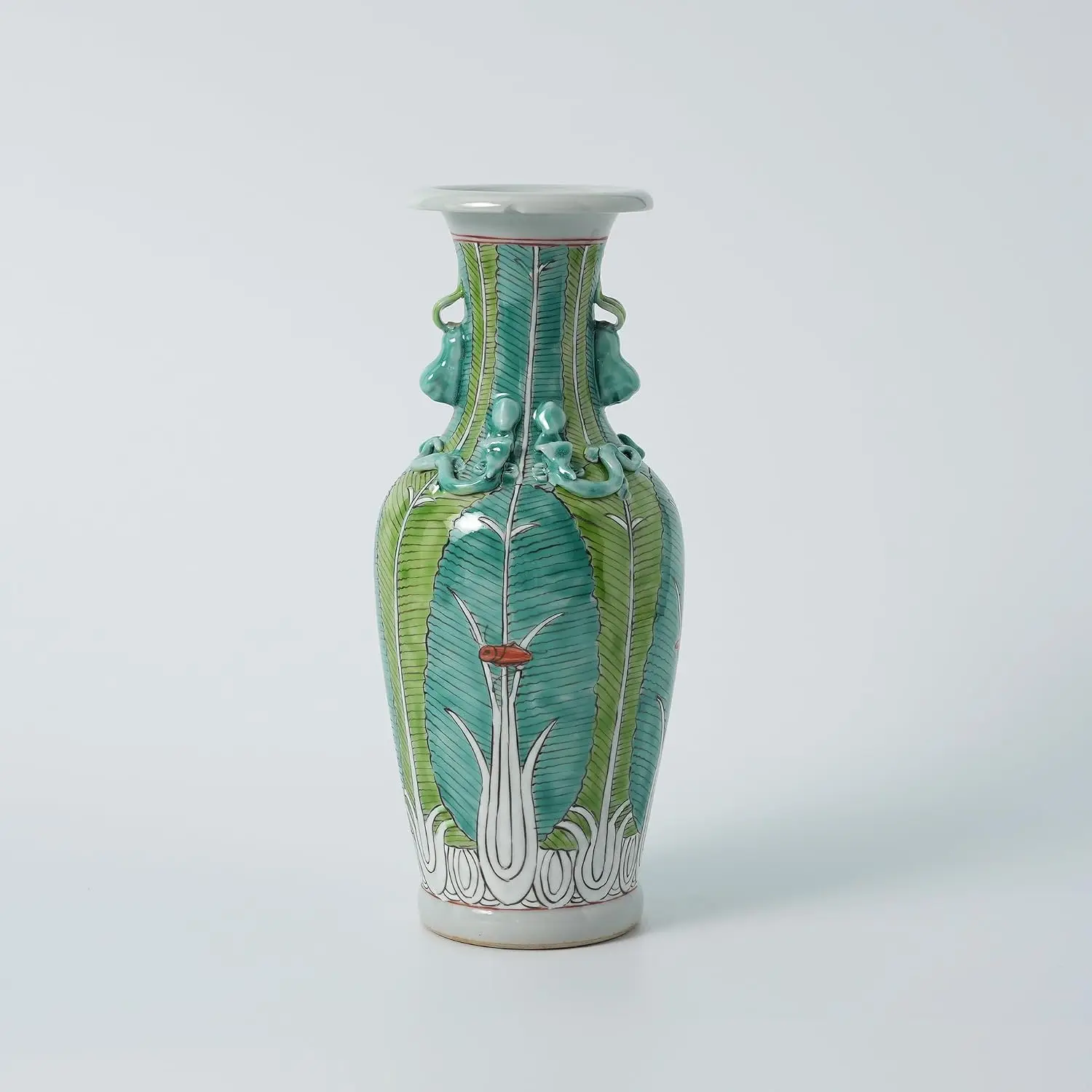 Hand-Painted Chinese Ceramic Ginger Jar with Pastel Bok Choy and Butterfly Motif, Ceramic Rice Drum Lidded Desk Storage Jar for Living Room or Bedside Home Decor, Plum Bottle Shape-40