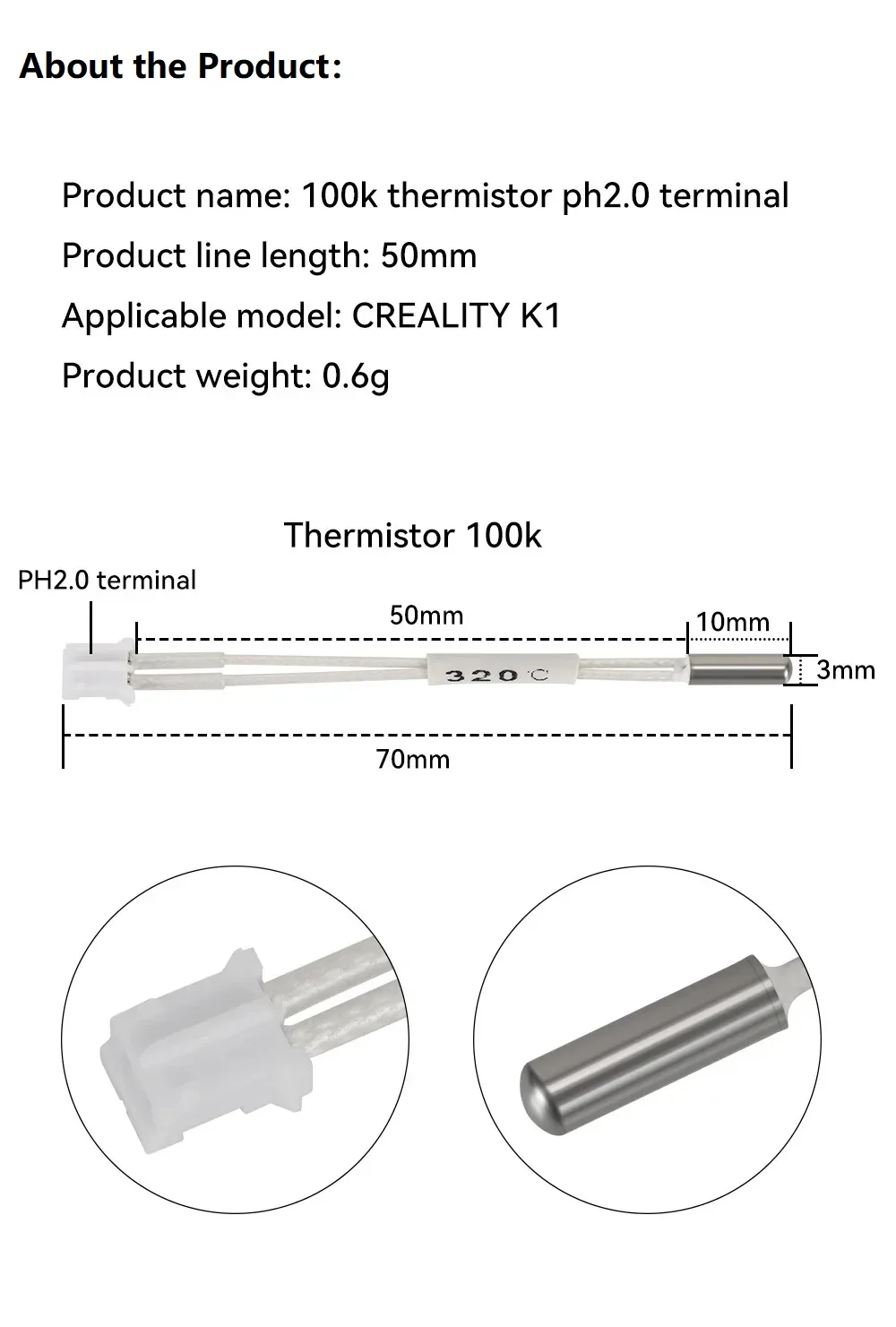 For Creality K1/ K1 Max Hotend Ceramic Heating Tube 24V60W 300°C Thermeistor sensor High Thermal Conductivity for K1 MAX K1 3d