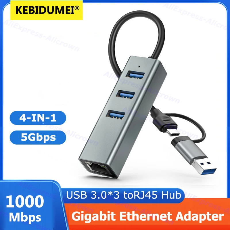 USB إلى Rj45 جيجابت إيثرنت محول 3 منافذ USB3.0 HUB محطة إرساء لنظام التشغيل Windows MacOS الكمبيوتر المحمول 4 في 2 USB 3.0 نوع C HUB