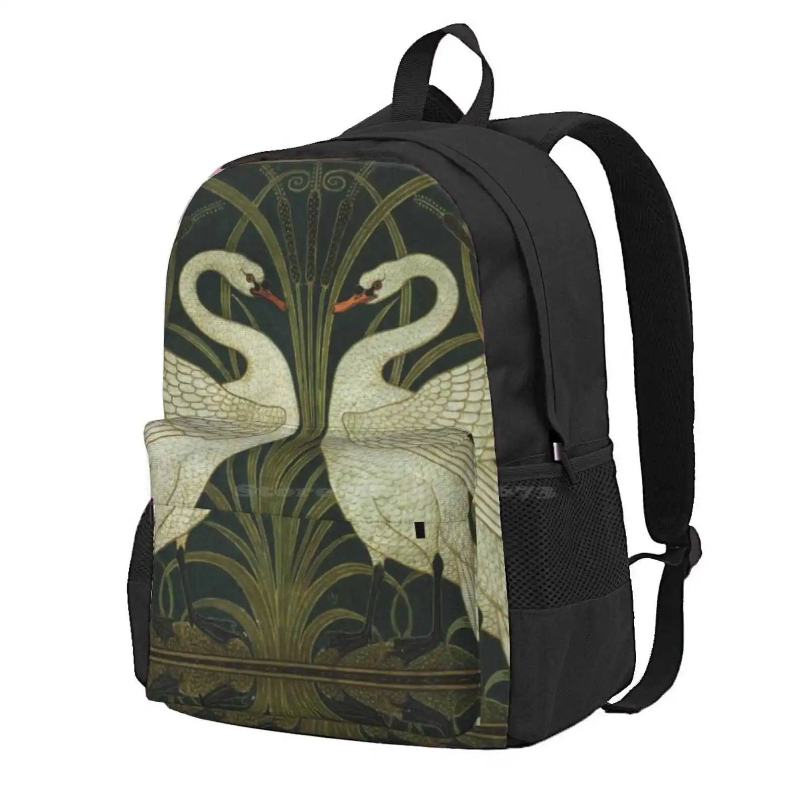 Art Deco - Swan, Rush, And Iris Hot Sale Schoolbag Backpack Fashion Bags Vintage Swans Decorative Roaring Twenties Roaring 20S