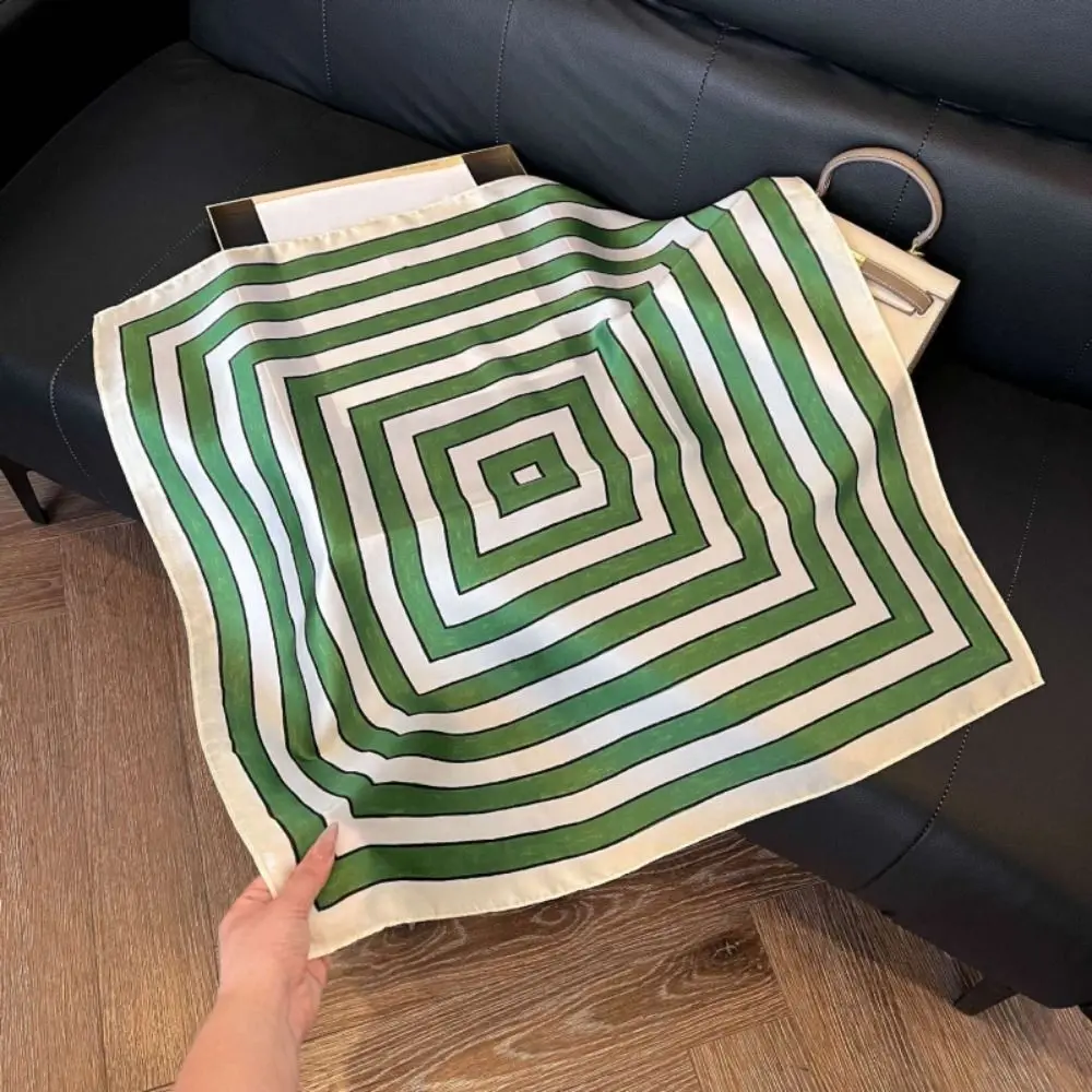 Geometric Stripes Print Silk Square Scarfs Soft Square Shape Women Scarfs Stripes Pattern Silk Fabric Silk Scarf