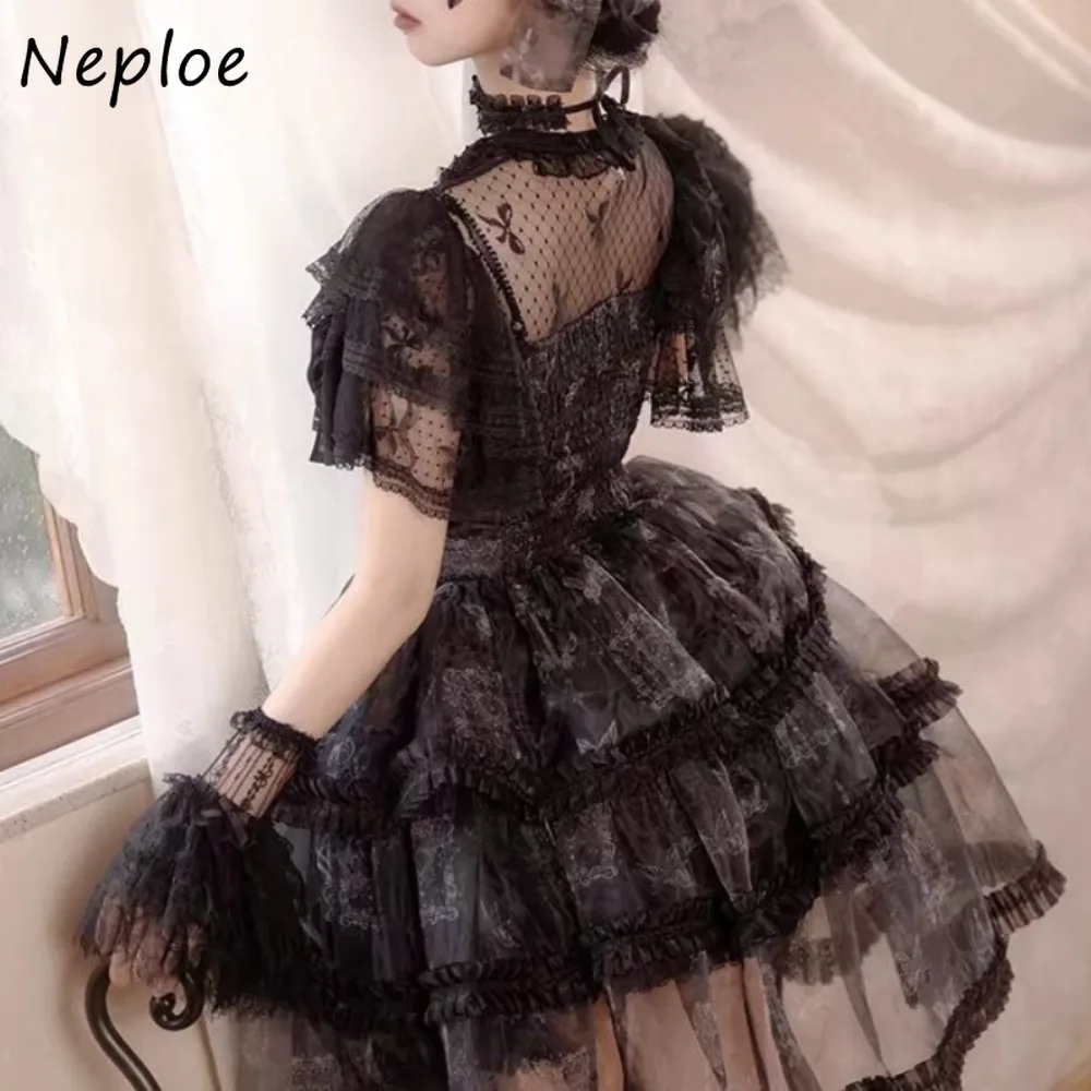 

Neploe Age Reduction Short Spice Girls Sweet Women Clothing Fresh Hollow Out Japanese Shirt Lace Patchwork Strapless Mesh Mujer