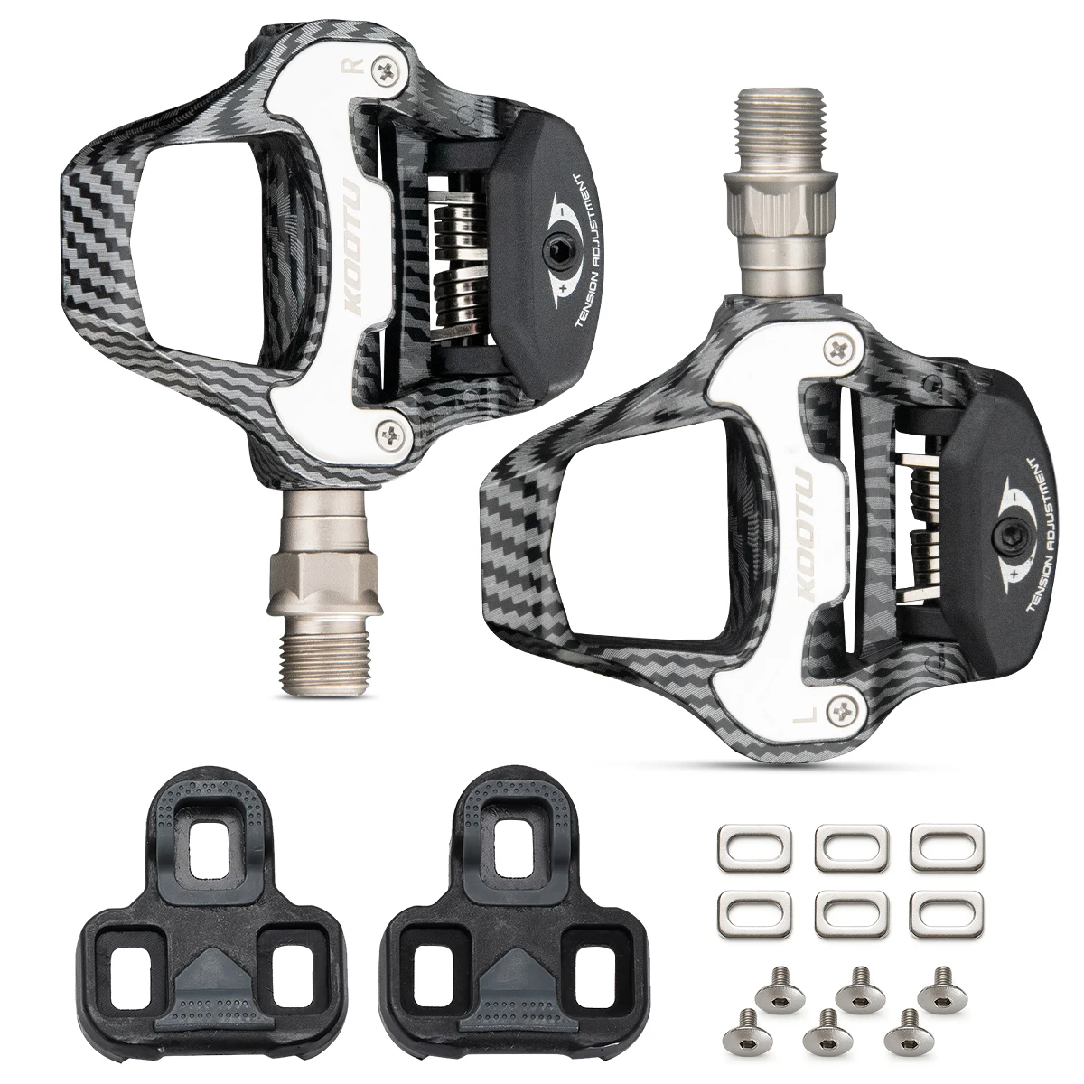 Carbon Fiber Pattern Clip-On Pedals Aluminum for Road Bikes KEO and Non-Locking Pedals SPD System Locking Pedals