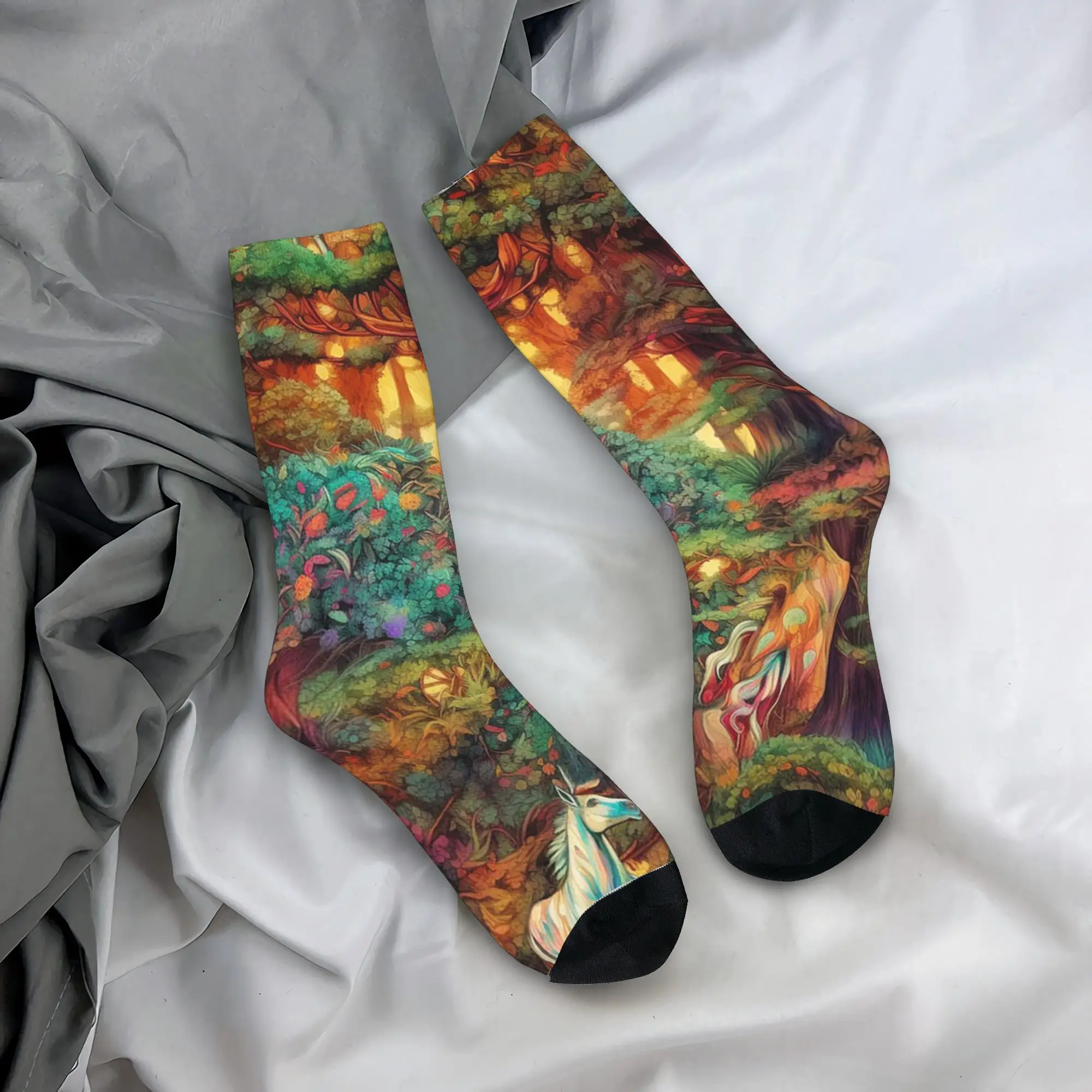 

All Seasons Crew Stockings Hidden Unicorn Woods In Shades Socks Harajuku Hip Hop Long Socks Accessories for Men Women Present