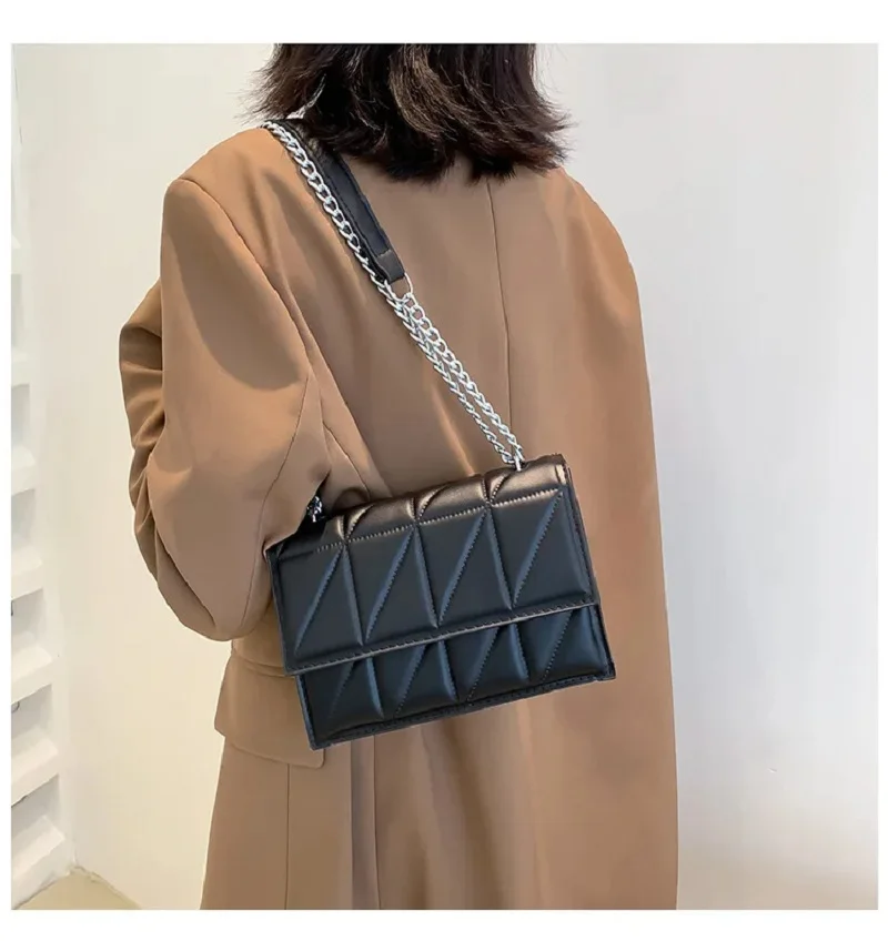 Women Solid Color Leather Shoulder Bag Rhombus Plaid Chain Crossbody Bags Flip Buckle High Quality Underarm Bag Casual Handbag