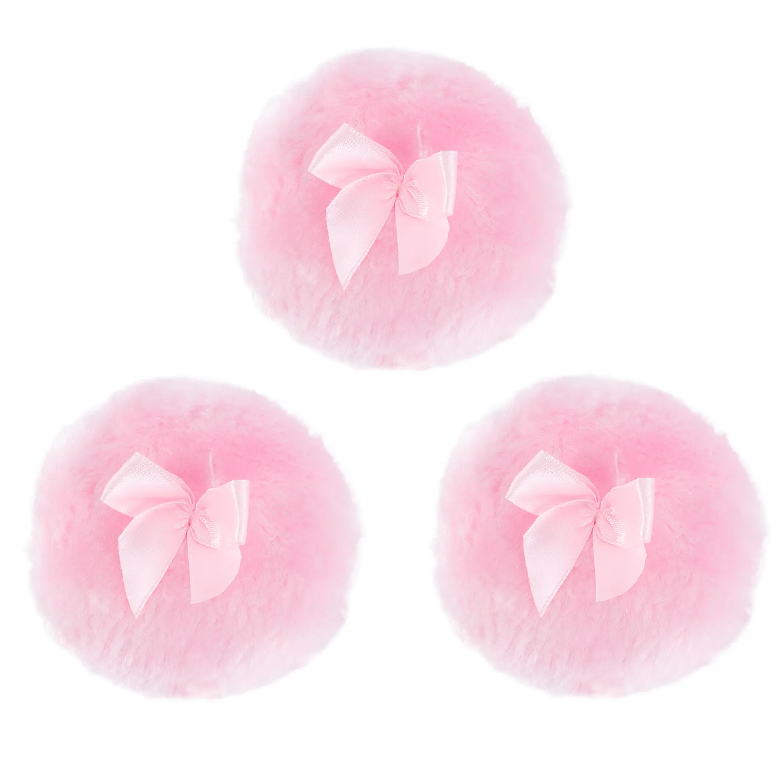 Baby Powder Puff 3 Pack Soft Long Plush Round Applicator for Infants Prickly Heat with Pink Bow