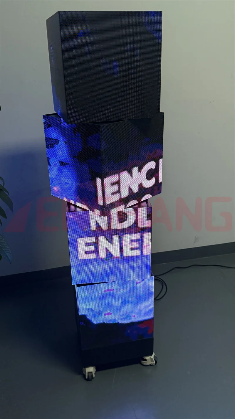 متعدد الطبقات قائم على الأرض عمودي 4 جوانب مكعب دوار LED لوحة إضاءة مربعة عرض لإعلان تقديم الطعام في المول #6