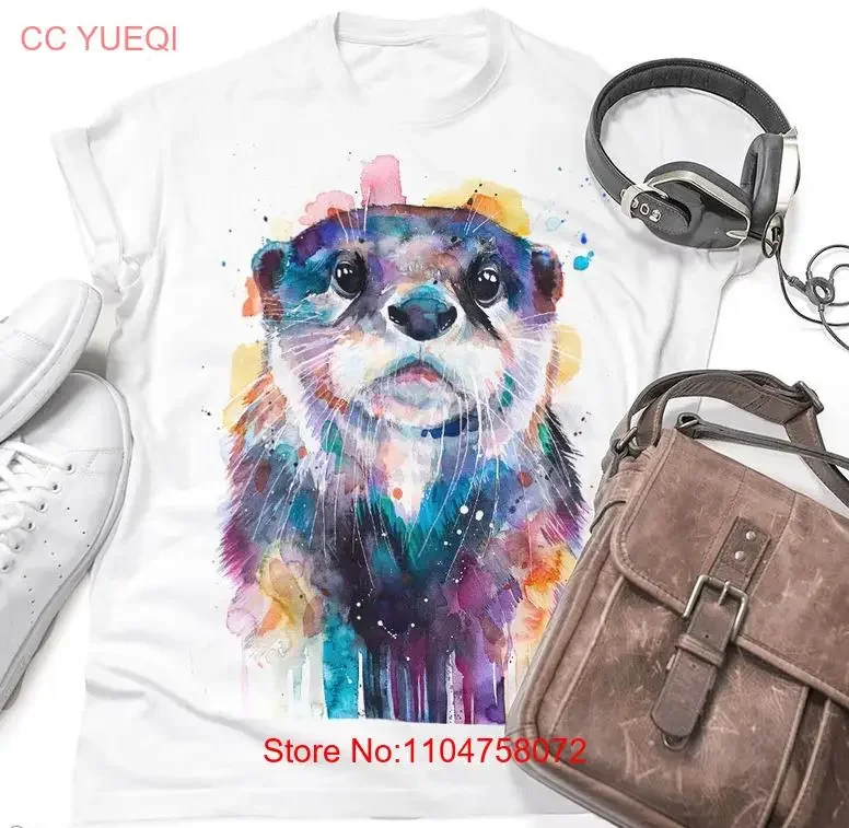 

Otter T shirt ring spun Cotton 100 watercolor print vintage Washed homme Slightly Casual streetwear designer clothes Stretched