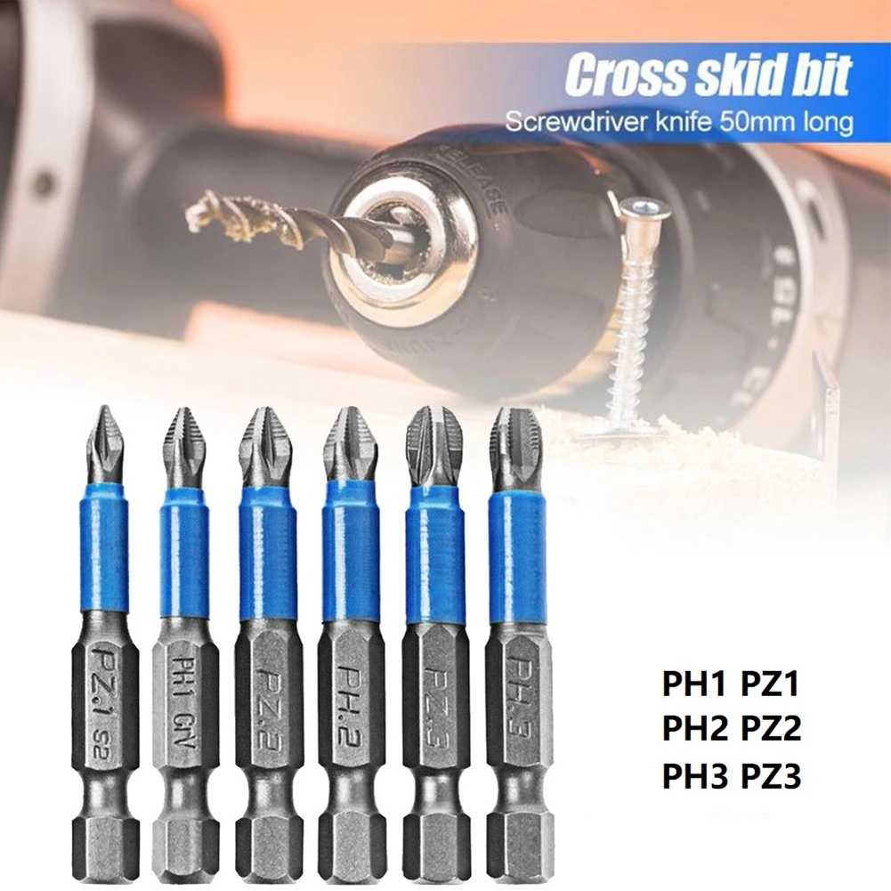 6 Types 1pc No-slip PZ1/PZ2/PZ3 Screwdriver Bit For Drill Magnetic Alloy Steel Screwdriver Electric Impact 50mm PH1/PH2/PH3