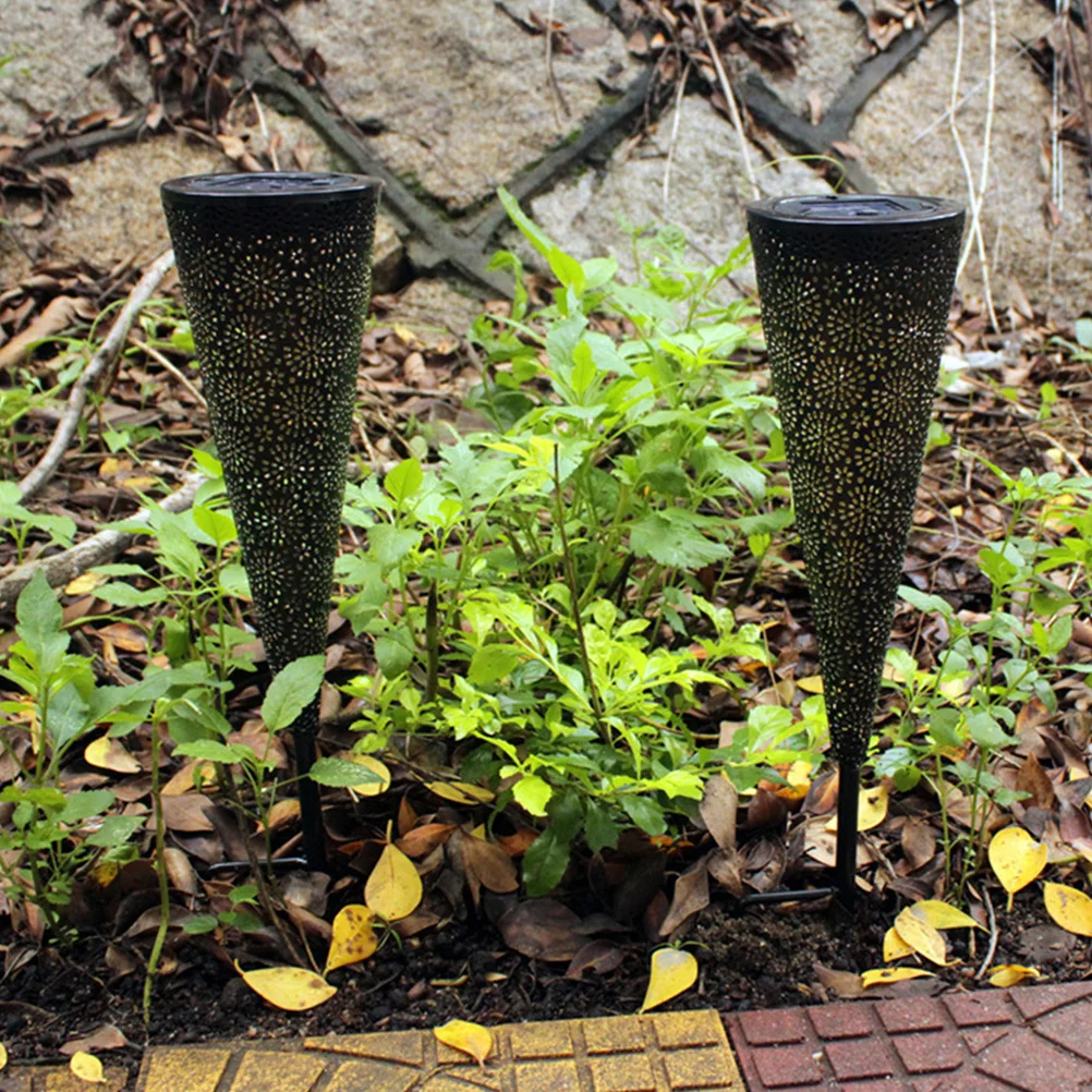 1pc Solar Lawn Outdoor Garden Light Led Waterproof Yard Light Metal Hollow Cone Design For Pathway Decoration