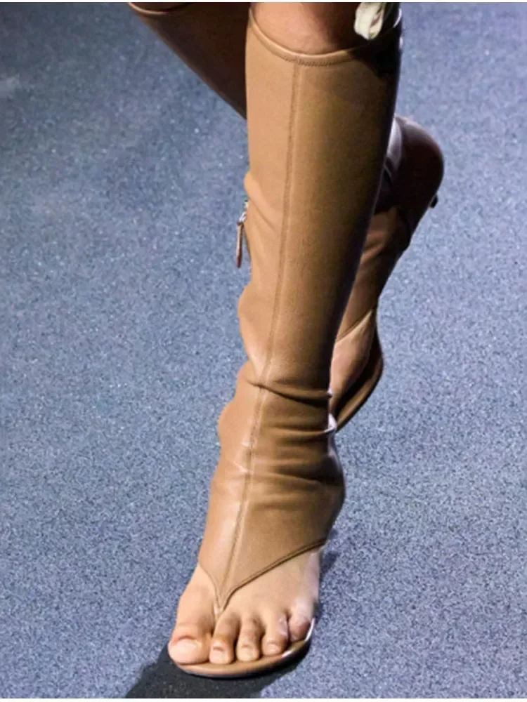 Ladies' Spring and Summer New Slim Heel Pinch Toe Knee Length Cool Boots, Fashionable Side Zipper Mid Length Women's Boots image 3