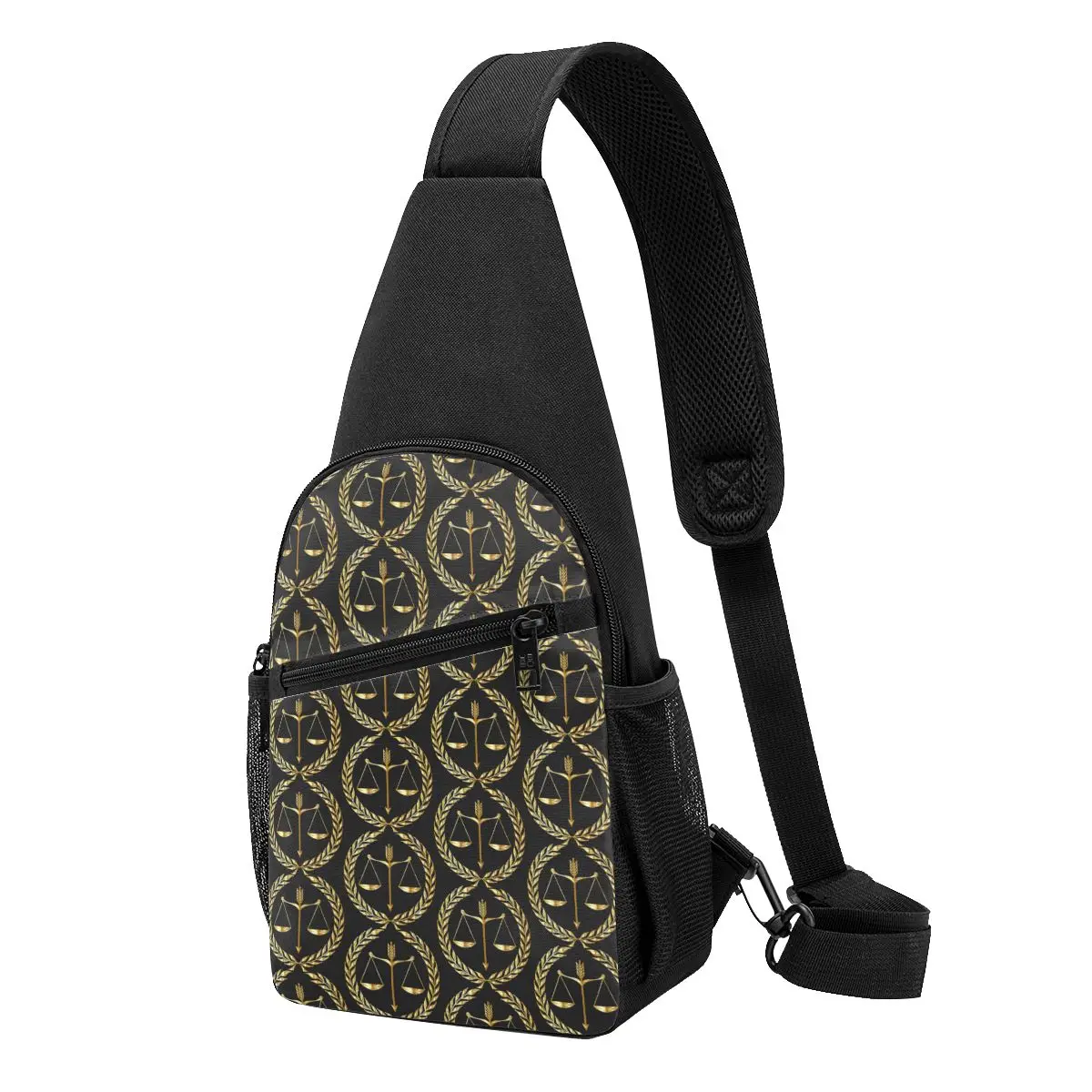 Sac de poitrée pour homme avec logo de la balance de la justice dorée, idéal pour avocat, affaires, sac à bandoulière, sac à dos de jour