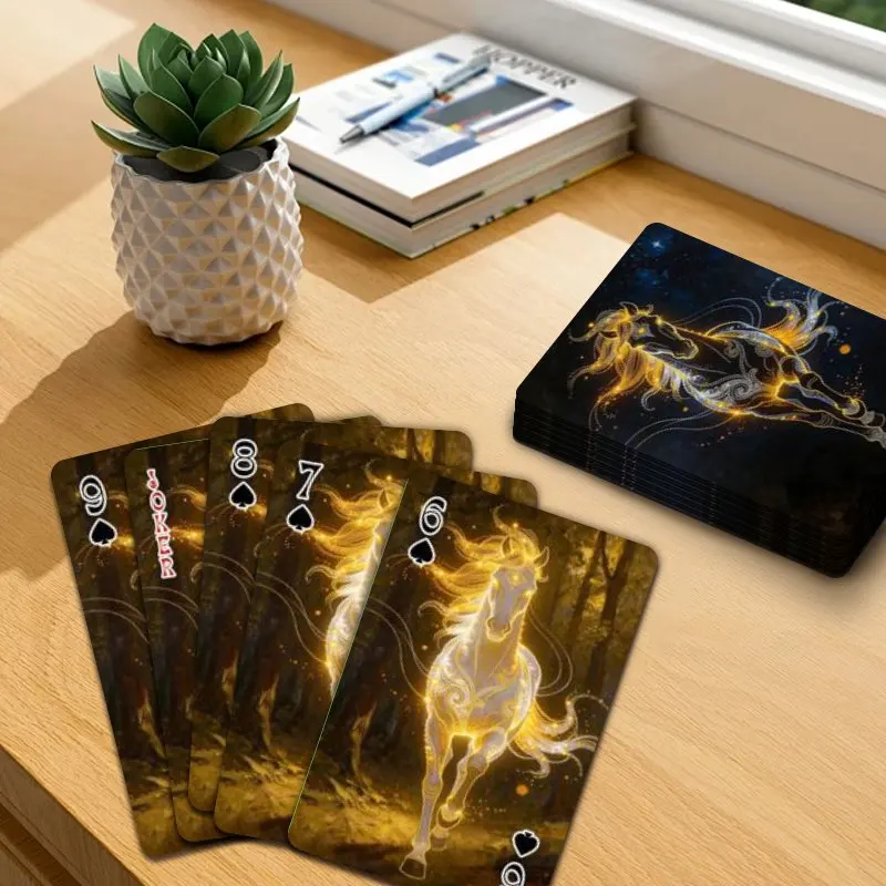 54pcs Playing Cards, Premium Poker Card Deck for Blackjack, Euchre, Canasta, Family Game Night with Mythical Starry Horse Design view 4