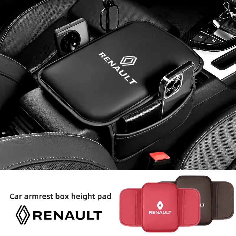 Car Armrest Box Pad Leather Arm Rest Mat Storage Pocket For Renault Clio Koleos Megane QM6 Espace Kadjar Captur Scenic Fluence