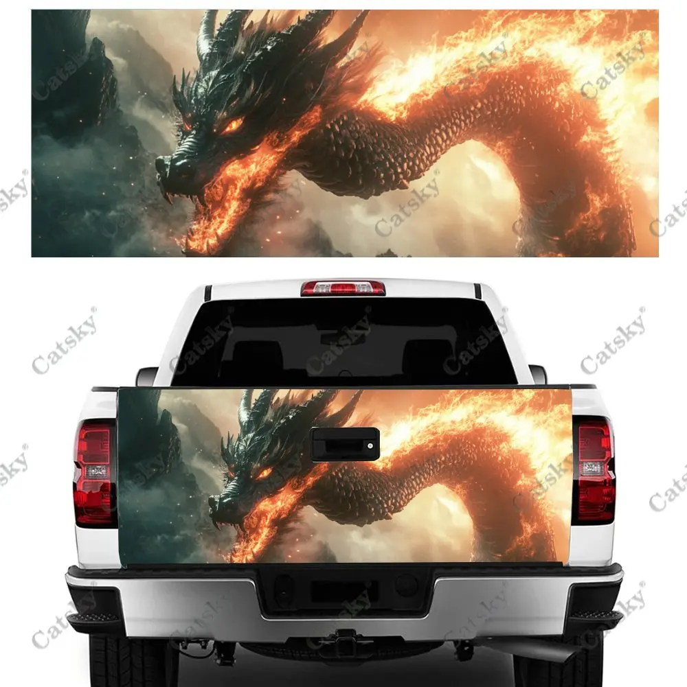 Cool Dragon with Fiery Body Car Tail Trunk Protect Vinly Wrap Cover Decal Auto Hood Decoration Sticker for SUV Off-road Pickup