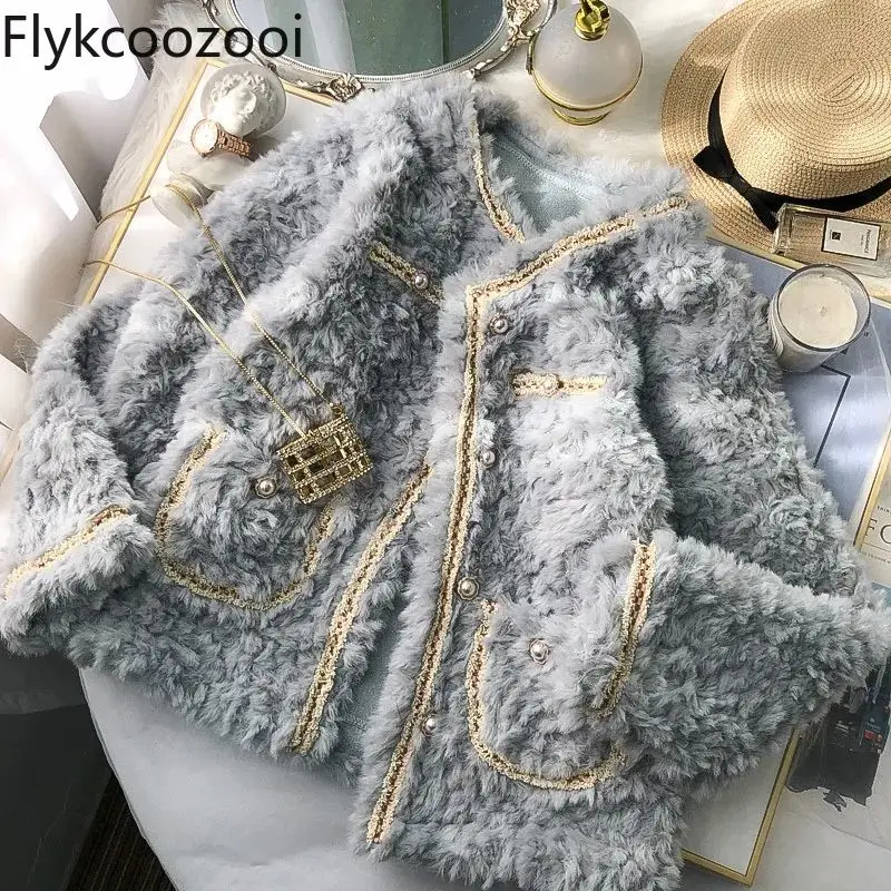 Female 2024 Autumn New Senior Wear with Lamb Wool Coat Female Veste Femme Casual Winter Clothes Women Goth Jacket