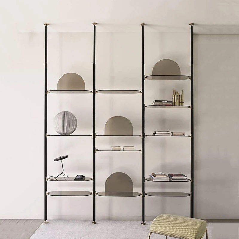 Italian minimalist bookshelf, indomitable partition screen floor-to-ceiling glass shelf, living room, bedroom storage display