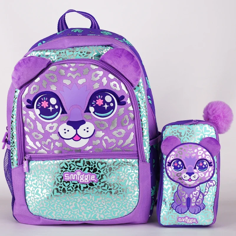 Australian Smiggle Pupils Purple Leopard Burden Bag Children Large-Capacity Backpack Kettle Pen Bag Children Birthday Present