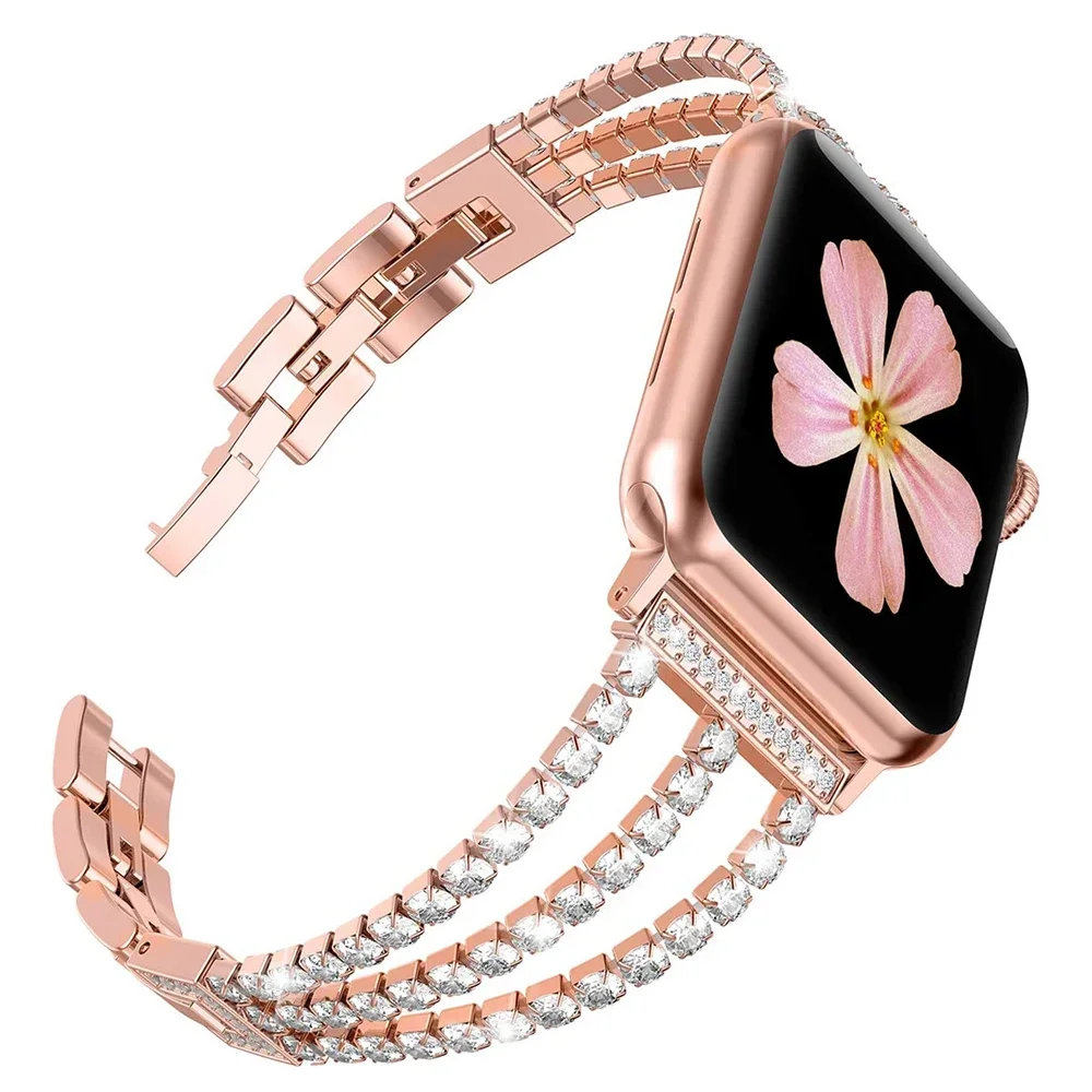 Diamond strap for apple watch ultra band 49mm 45mm 41mm 44mm 40mm 42mm 38mm women Metal bracelet iwatch series 8 6 5 4 3 Se 7