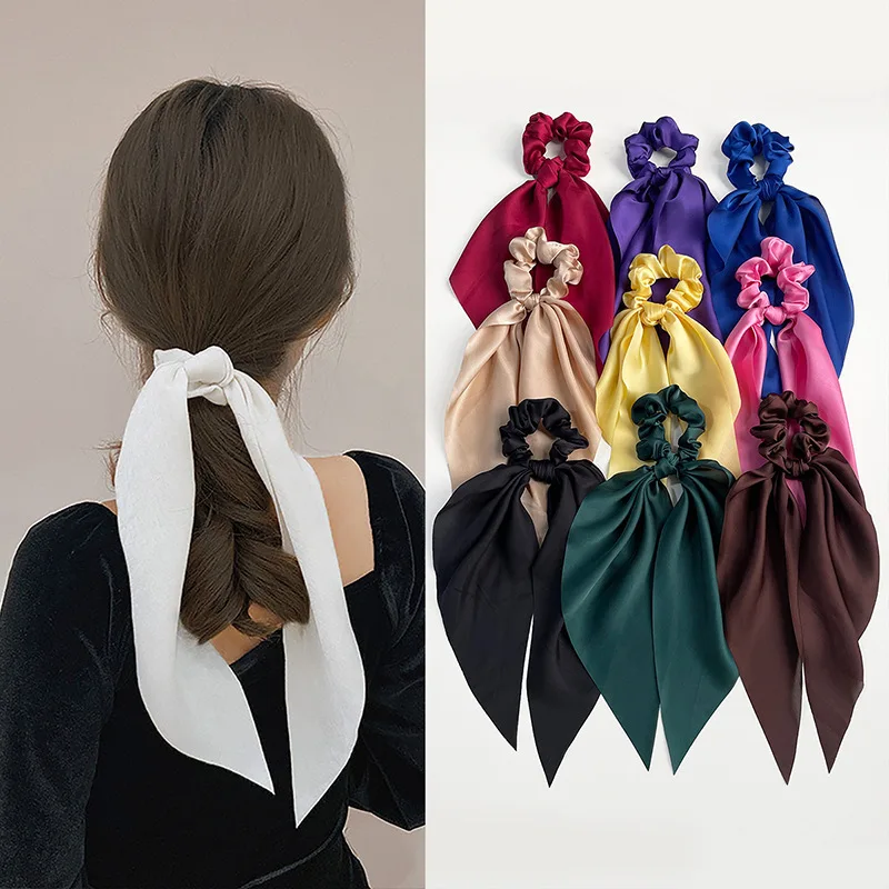 

Color Satin Ribbon Large Intestine Hair Ring Tie Ponytail Streamer Fashion Hair Accessories Head Rope Women Rubber Band