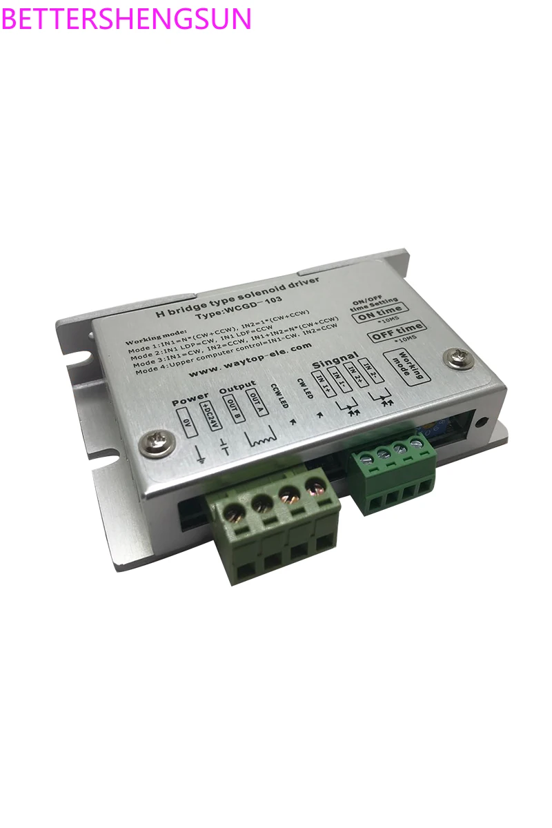 

High current H-bridge positive and negative power polarity switching solenoid driver / control board WCGD-103