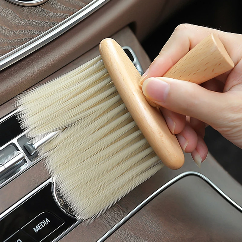 Car Cleaning Brushes Auto Dashboard Door Seat Air Outlet Detailing Duster Solid Wood Universal Soft Bristles Wooden Brushes