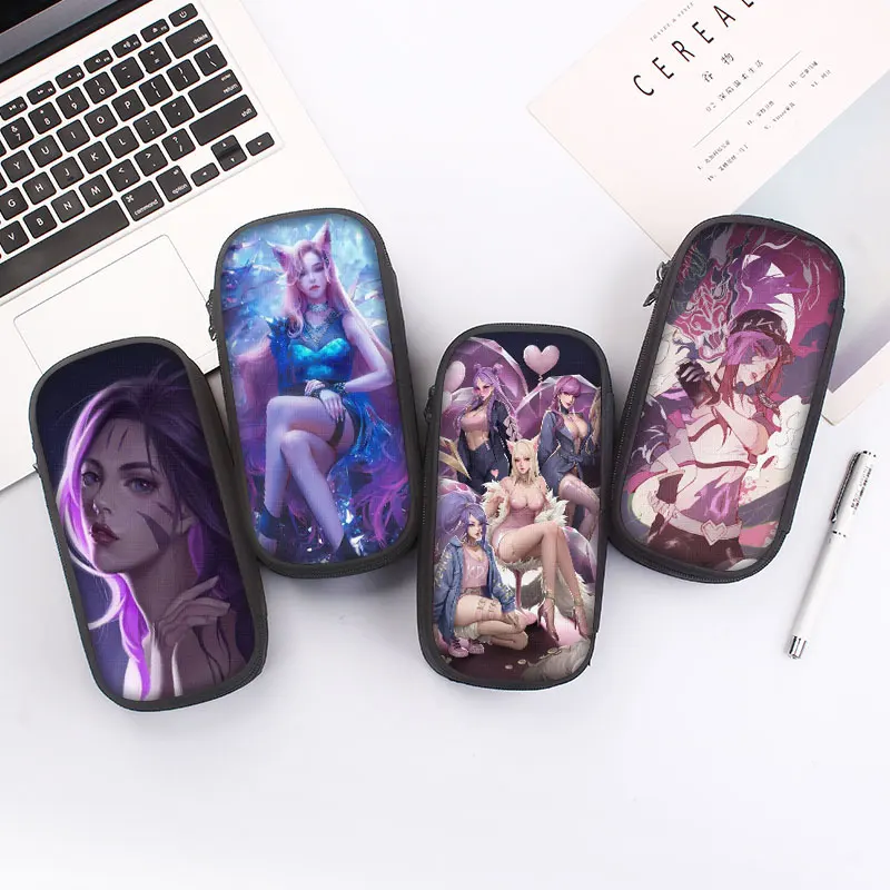 21cm X 10cm KDA Pencil Cases Bags League of Legends Large Capacity Game Kaisa Ahri Akali Sexy School Supplies Novelty Stationery