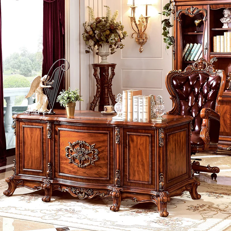 

American solid wood desk European retro luxury class home study desk