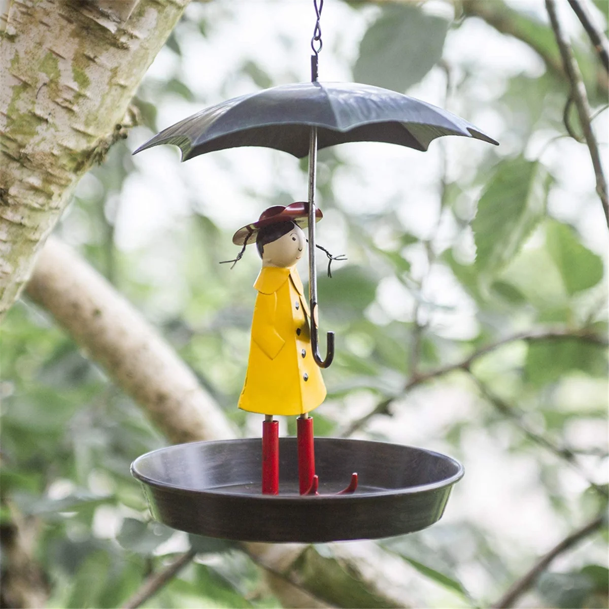 Girls Bird Feeder with Umbrella Bird Station Metal Hanging Chain and Hook Feeder for Wild Garden Birds Antique