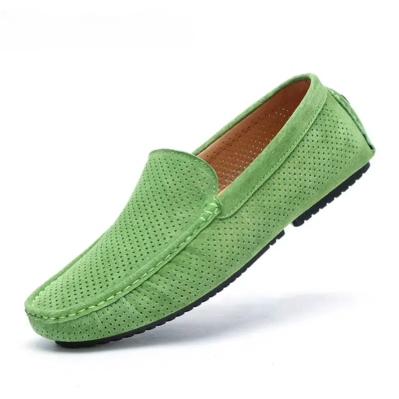 Green Genuine Leather Men Loafers Shoes Casual Slip On Designer Moccasins Italian Men Driving Shoes Zapatillas Para Hombre