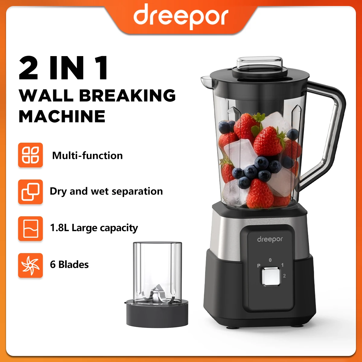 

Dreepor Juicer Blender 6 Blades 30000 RPM Kitchen Blender For Smoothies Ice Crushing Frozen Fruits Speed Adjustable