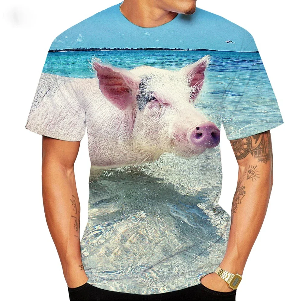 2024 Summer New 3D Printing Cute Pig Short Sleeve Animal Printing Fashion Loose Comfortable Breathable T-shirt Fun Fat Pig