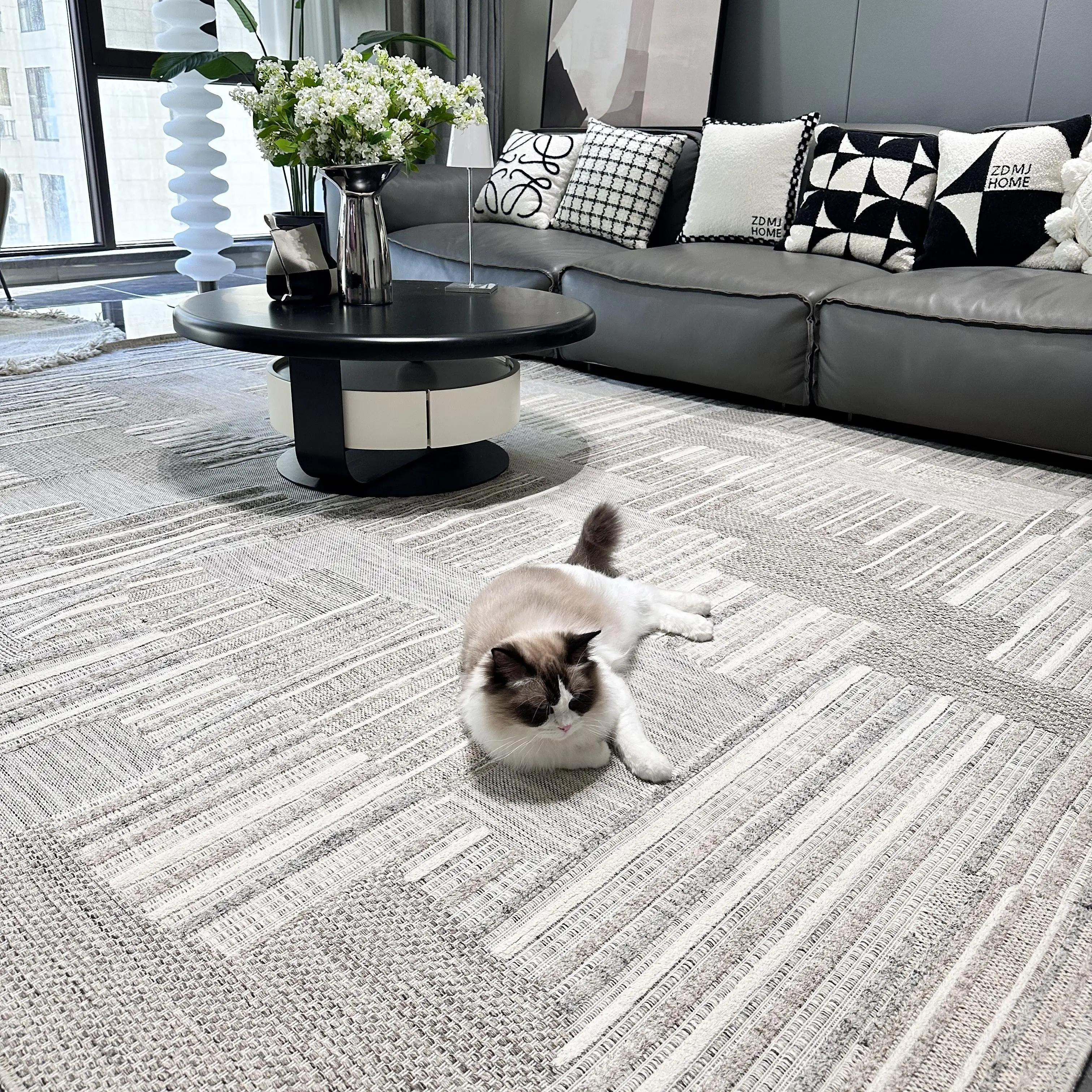 Nordic Simple Turkey Style Living Room Carpet Grey Color Vintage Sofa Area Rug Vintage No Glue Large Sofa Coffee Table Floor Mat