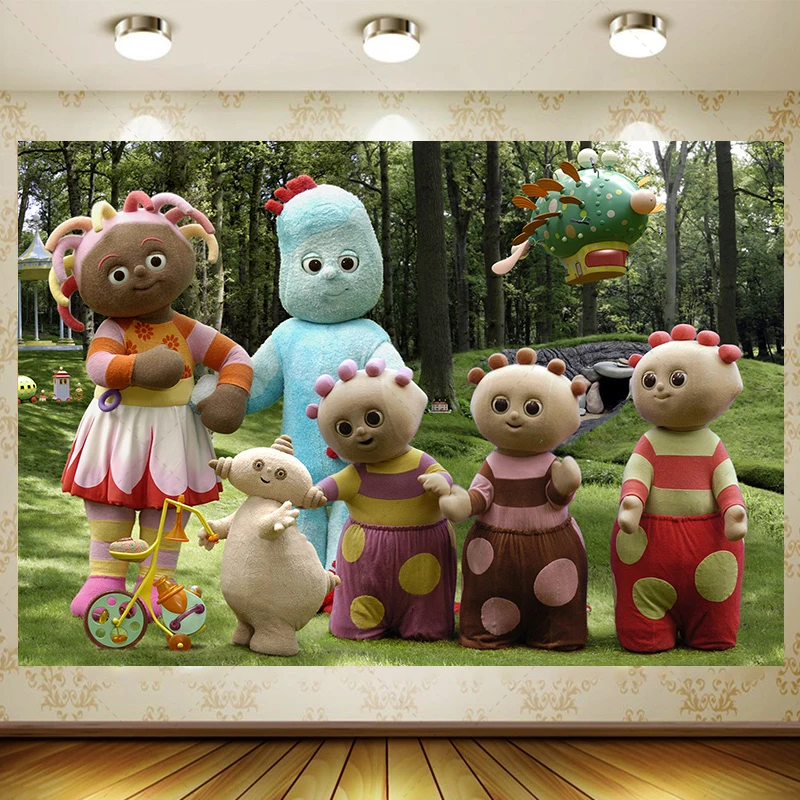 POP M-ARTs Teletubbies الأطفال التلفزيون الكرتون خلفية في حديقة الليل حفلة عيد ميلاد راية التصوير خلفية الزينة #2