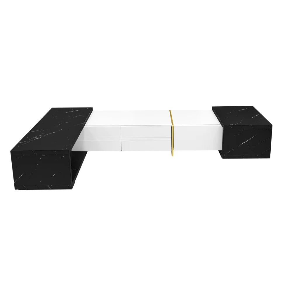 Moderner TV-Schrank mit variabler Länge (140–260 cm), drehbarer Funktion, weißes Hochglanz-Matt-Finish und goldenen Dekorationen – Detail 14