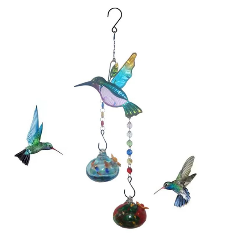 

Витражная кормушка с колокольчиком, кормушка для воды для птиц, прочная, простая установка B-B09B