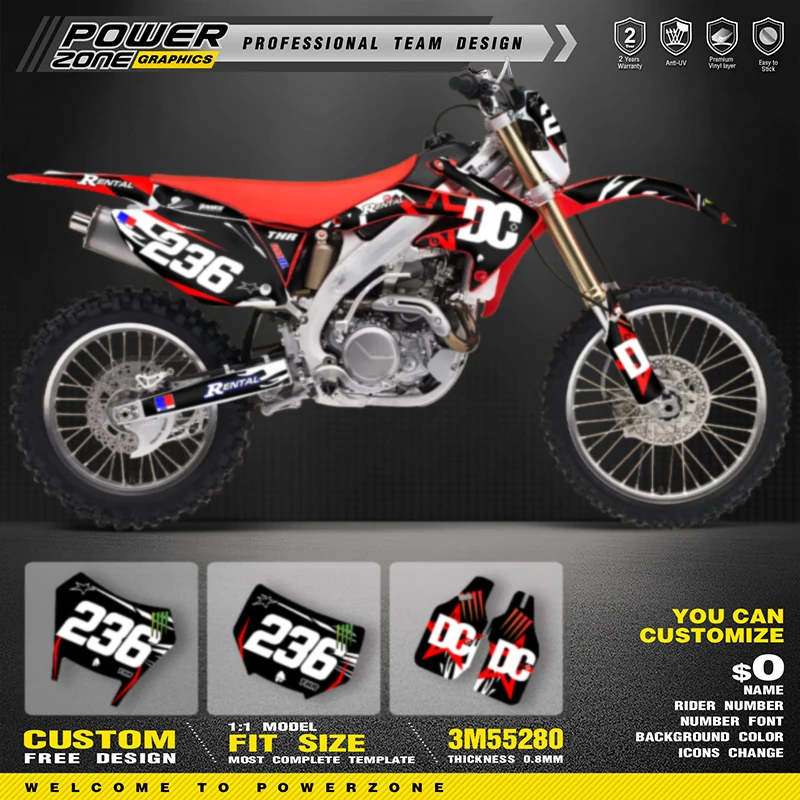

PowerZone Custom Graphics Backgrounds Decals Stickers Kits For HONDA CRF450X CRF 450X 2005-2018 Name Number