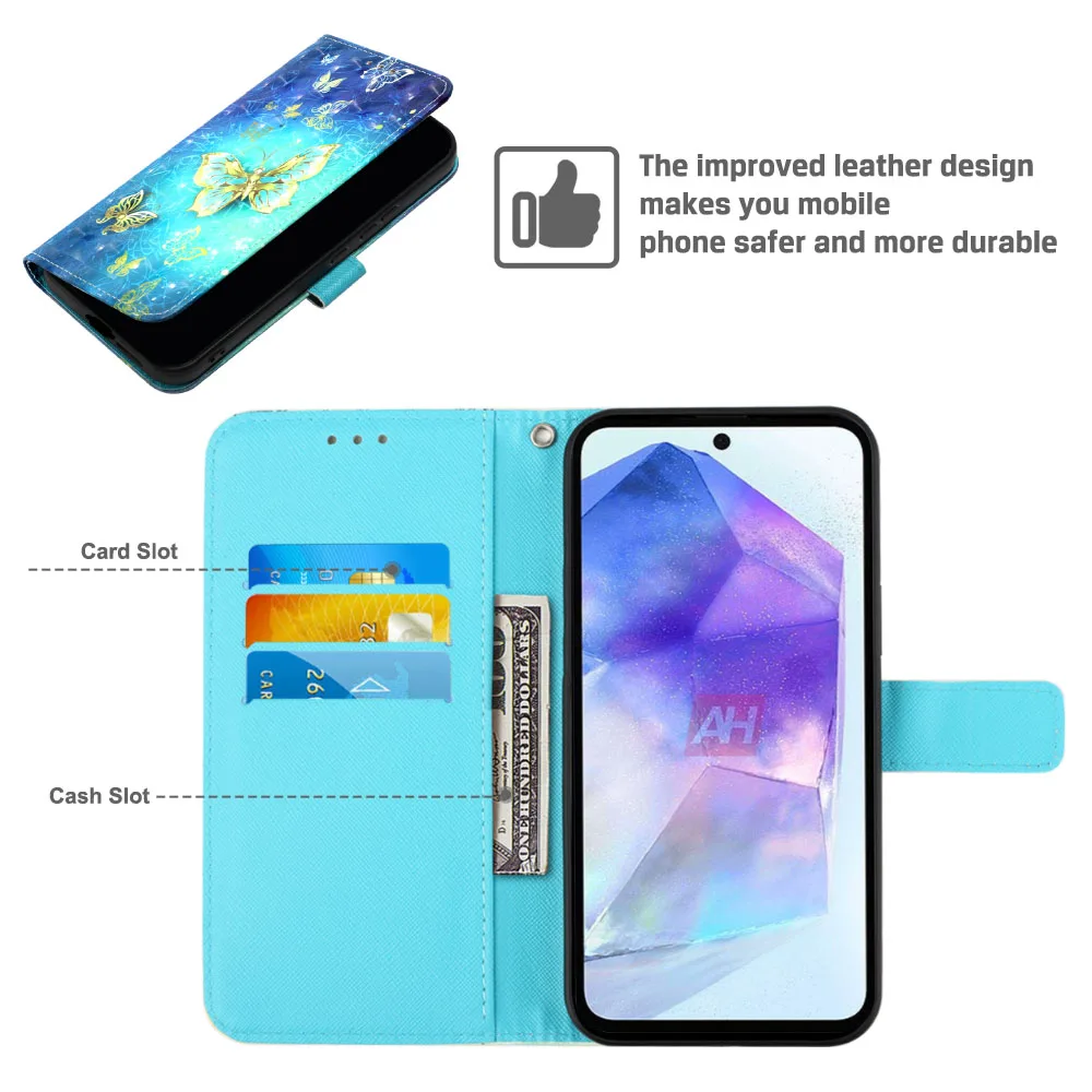 Leather Painted Phone Case for Xiaomi Redmi Note 13 Pro Plus 5G Wallet Shockproof Stand Cover for Redmi A3 Xiaomi POCO X6 Pro